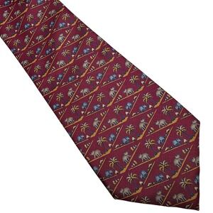 Jim Thompson Silk Tie Burgundy Red Elephant Palm Tree Pattern Geometric Men's